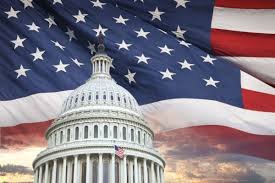 Government Shutdown Crisis at the Capitol building with American flag showing resilience.