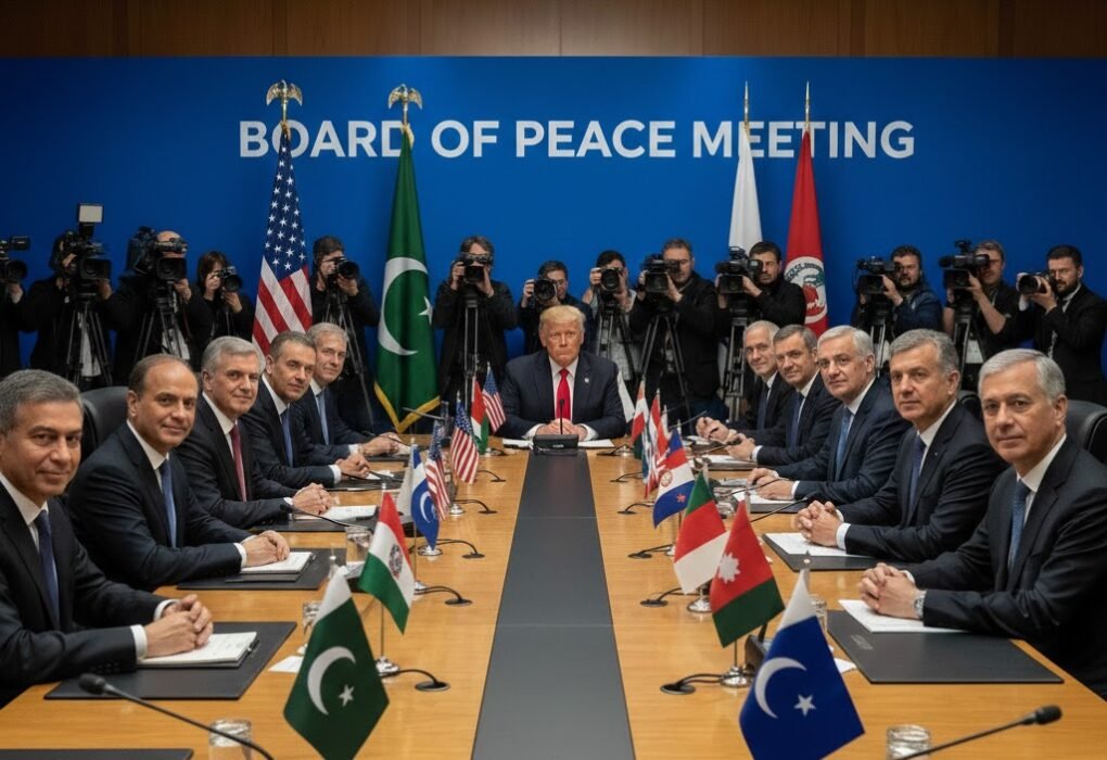 Pakistan delegation at an international Board of Peace meeting in Washington