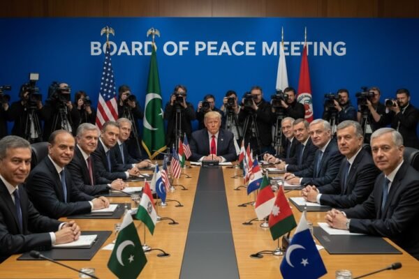 Pakistan delegation at an international Board of Peace meeting in Washington