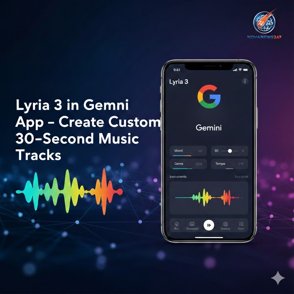 Lyria 3 in the Google Gemini app creating custom 30‑second AI music tracks on a smartphone