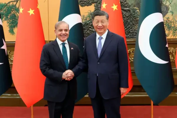 Prime Minister Shehbaz Sharif meeting Chinese President Xi Jinping during a state visit to China
