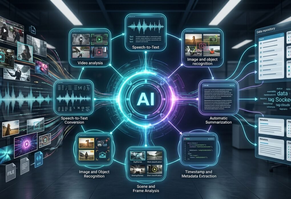 AI multimedia content processing transforming video, audio, images, and text into structured data
