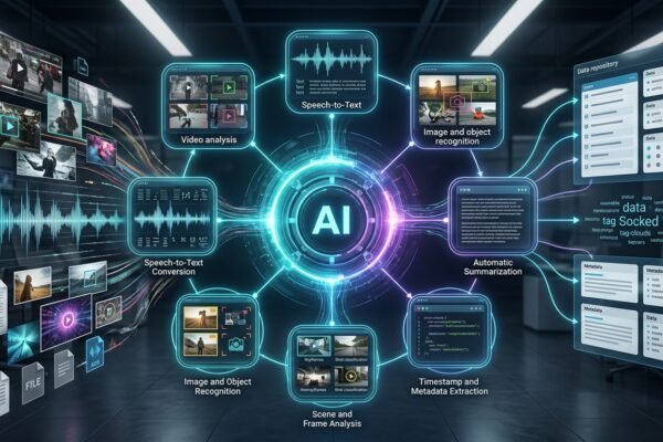 AI multimedia content processing transforming video, audio, images, and text into structured data