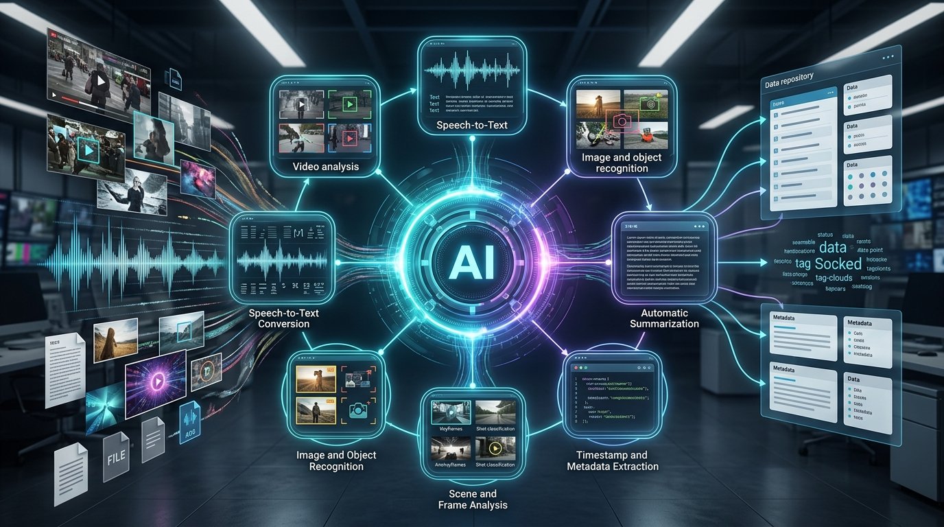 AI multimedia content processing transforming video, audio, images, and text into structured data